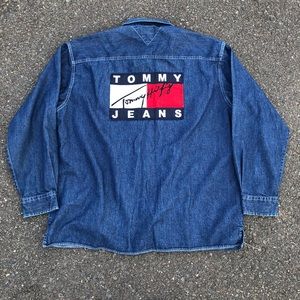 VINTAGE RARE TOMMY HILFIGER BIG FLAG DENIM ZIP-UP